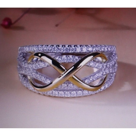 Silver & Gold Cubic Zirconia Infinity Ring Sz 7 Womens Gift NIP - Picture 1 of 4